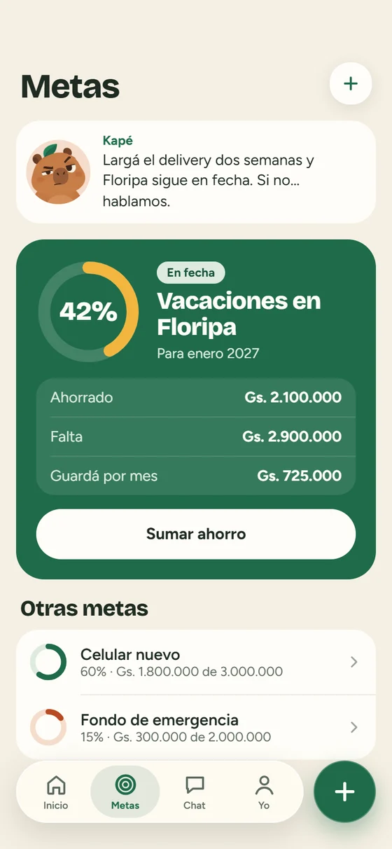 Metas de ahorro con anillo de progreso