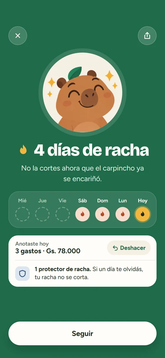 Pantalla de racha